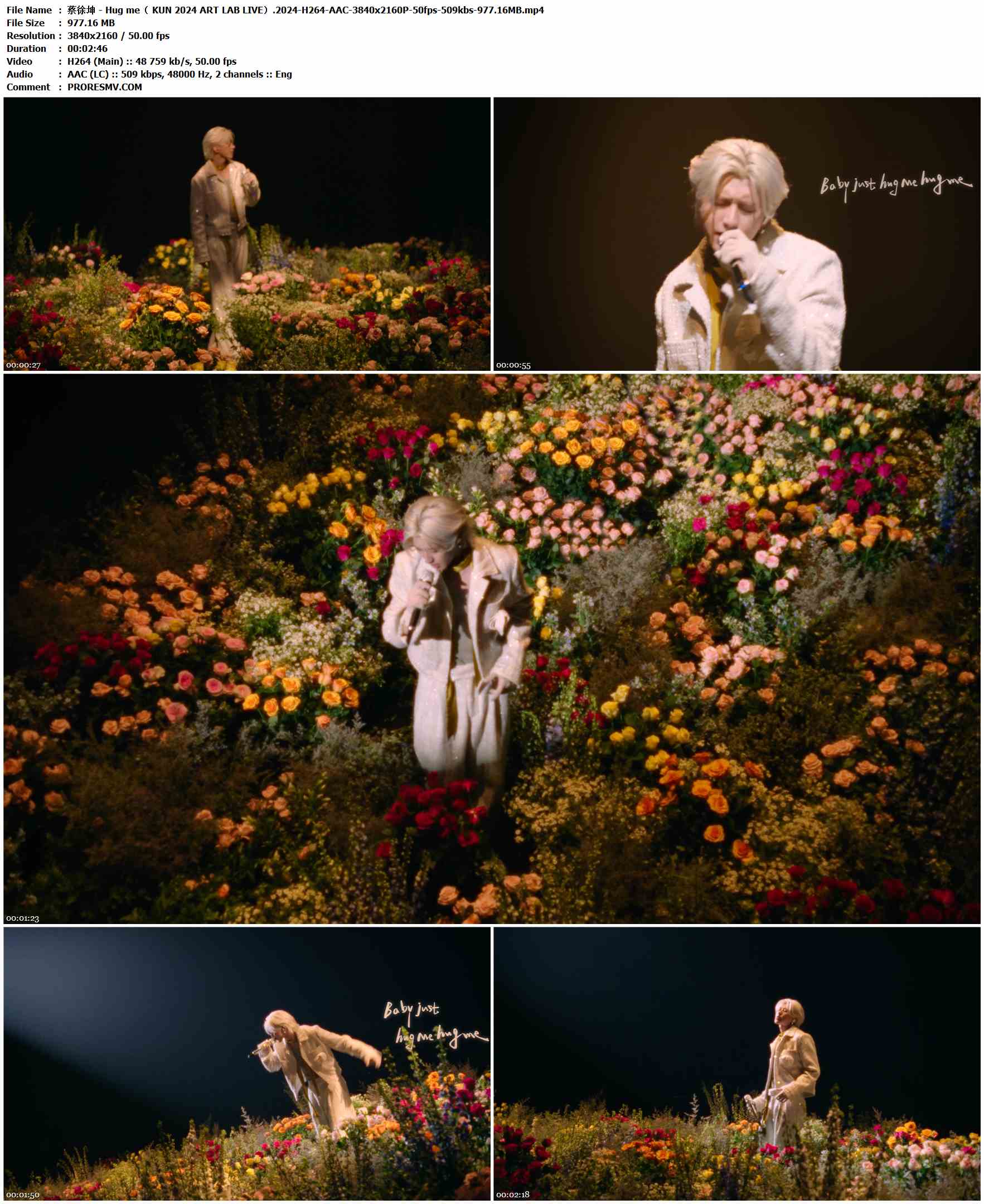 蔡徐坤 - Hug me（ KUN 2024 ART LAB LIVE）.2024-H264-AAC-3840x2160P-50fps-509kbs-977.16MB官方MV_高清MV